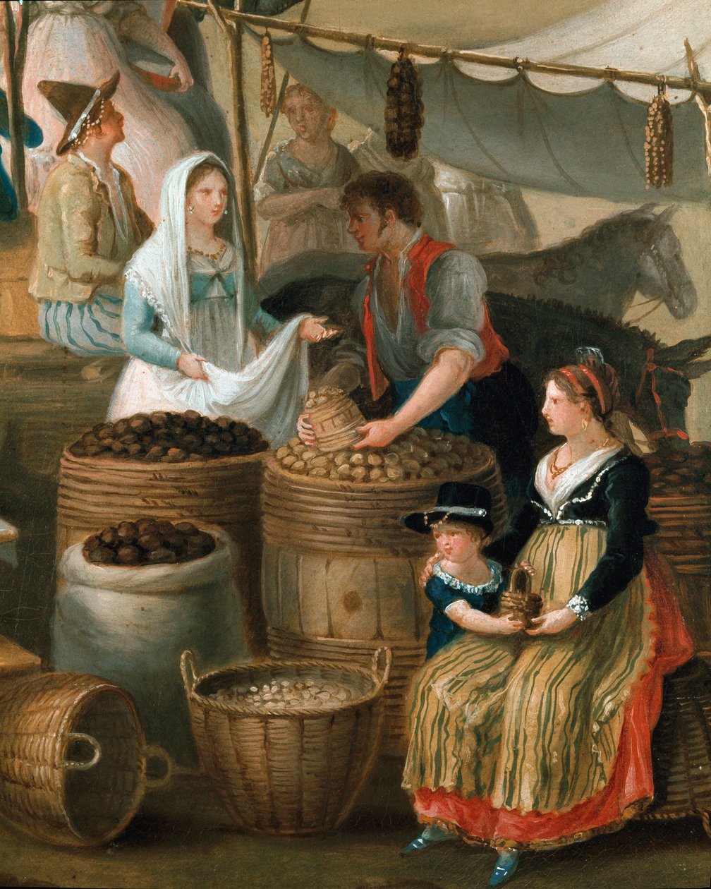 La fete de la Madonna dell'Arco a Naples (Feast of the Madonna of the Arch) تفاصيل بائع الكستناء (بائع الكستناء) - لوحة رسمها Gaetano Gigante (1770-1840) 1825 Naples ، Museo Nazionale di San Martino بواسطة جايتانو جيغانتي