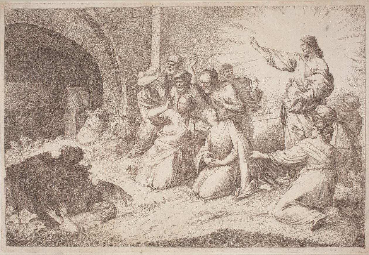 تربية لعازر بواسطة Gaetano Zompini ، بعد Giovanni Benedetto Castiglione