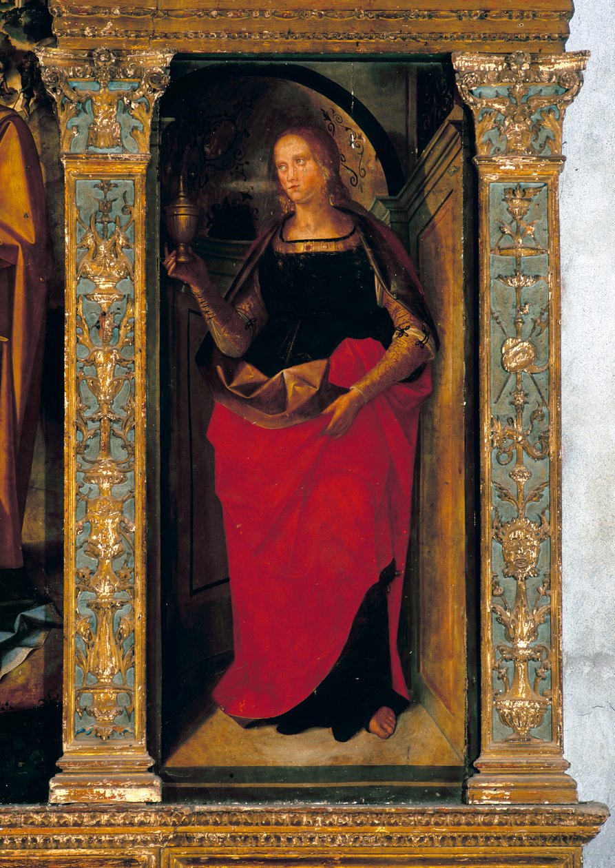 Polyptych مع المهد مع لوحات جانبية تضم القديسين بطرس وبولس وكليمنت والمجدلين (تفاصيل مريم المجدلية) بواسطة جالياتسو وأليني توماسو ط. 1505 15) كامبي