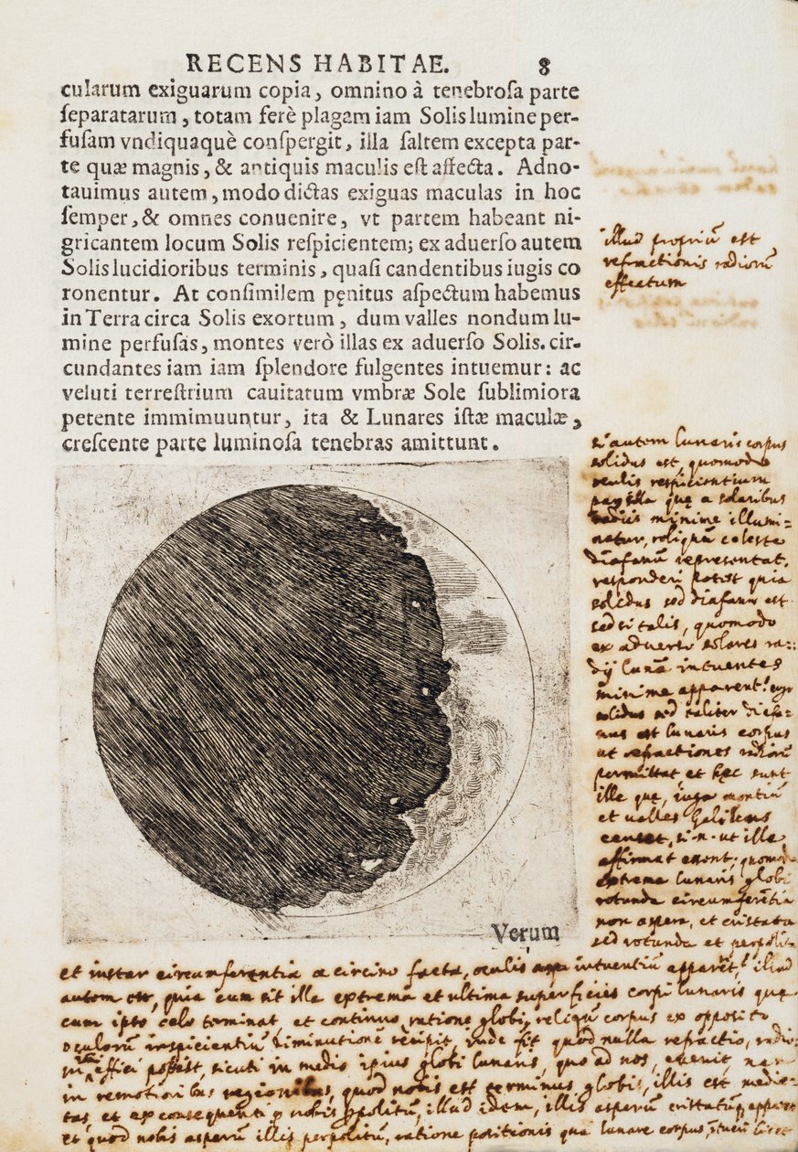 Sidereus Nuncius (Starry Messenger) with drawings of the phases and surface of the Moon بواسطة جاليليو جاليلي