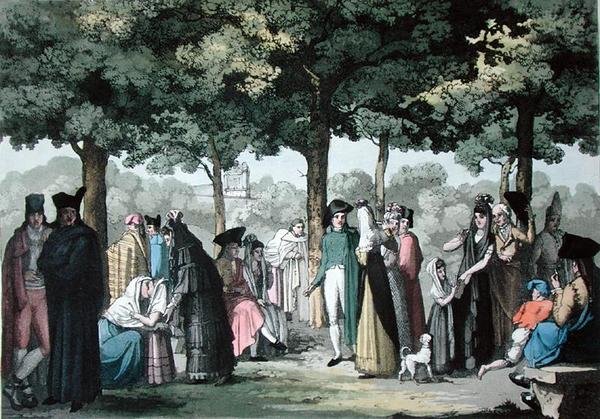 رامبلاس في برشلونة ، من "Le Costume Ancien et Moderne" بواسطة Jules Ferrario ، حوالي 1820 (لون ليثو) بواسطة جالو غالينا
