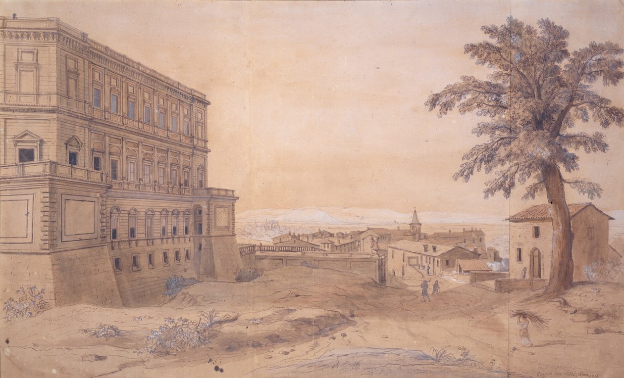 The Palazzo Farnese at Caprarola (ink & wash on paper) بواسطة غاسبار فان ويتل