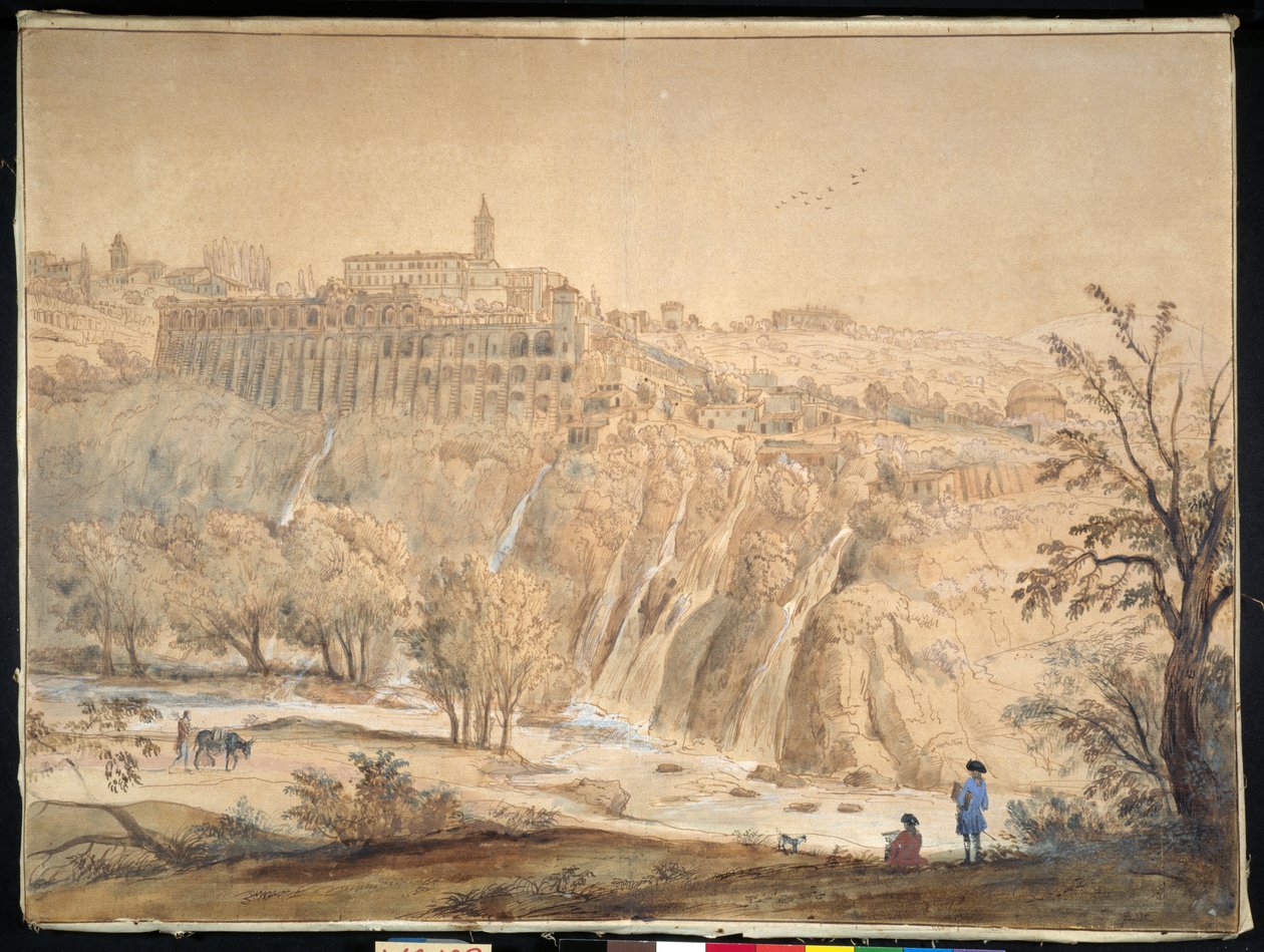 View of the Basilian Monastery at Grottaferrata, Rome (pen & ink with watercolor on paper) بواسطة غاسبار فان ويتل