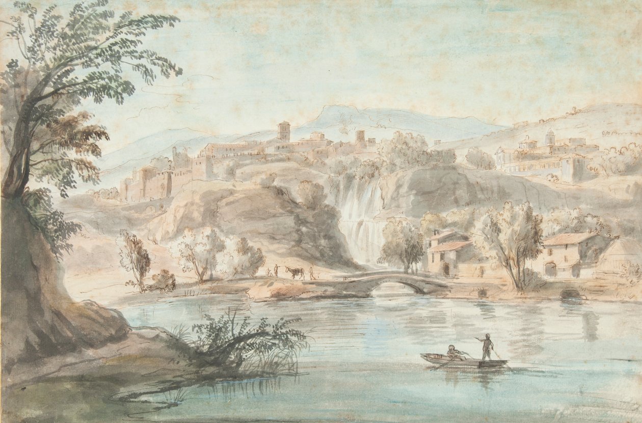 مناظر طبيعية في تيفولي ، 1701-10 (قلم وحبر بني وغسالات ملونة على ورق) بواسطة غاسبار فان ويتل