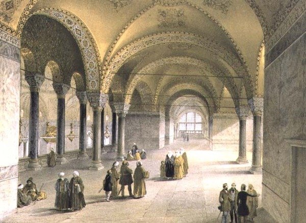 آيا صوفيا ، اللوحة 13: مركز المعرض ، نقش على يد لويس هاغي (1806-1885) نُشر عام 1852 (ليثو) بواسطة غاسبار (بعد) فوساتي
