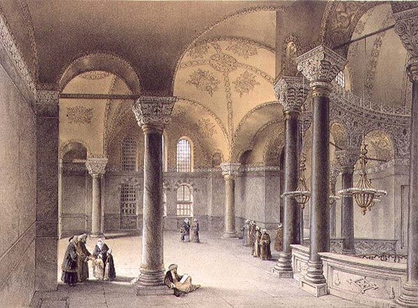 آيا صوفيا ، اللوحة 14: المعرض الشرقي ، نقش لويس هاغي (1806-1885) نُشر عام 1852 (ليثو) بواسطة غاسبار (بعد) فوساتي