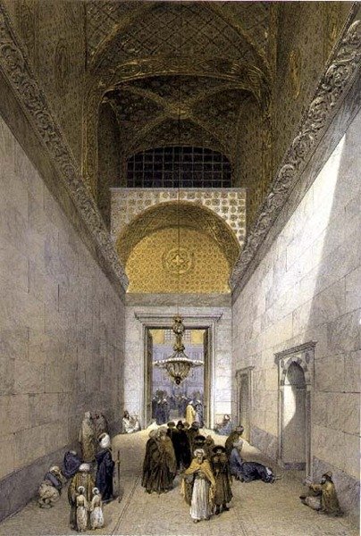 آيا صوفيا ، اللوحة 1: المدخل الرئيسي للمسجد ، نقش على يد لويس هاغي (1806-1885) نُشر عام 1852 (ليثو) بواسطة غاسبار (بعد) فوساتي