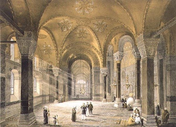 آيا صوفيا ، اللوحة 5: المدخل الشمالي ، نقش على يد لويس هاغي (1806-1885) نُشر عام 1852 (ليثو) بواسطة غاسبار (بعد) فوساتي