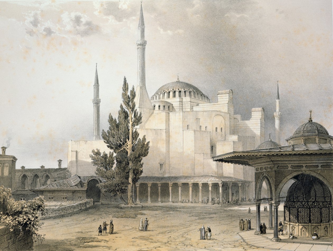 فناء آيا صوفيا (اللوحة 15) ، نقشها لويس هاغي (1806-1885) المنشور عام 1852 بواسطة جاسبارد فوساتي