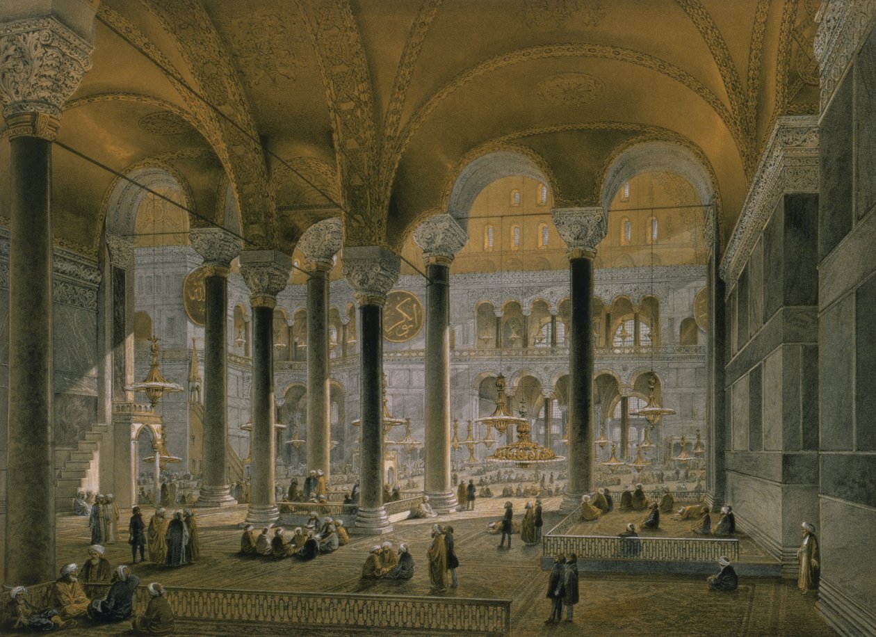 Haghia Sophia ، اللوحة 6: الصحن الشمالي ، محفور بواسطة Louis Haghe (1806-85) تم نشره عام 1852 بواسطة جاسبارد فوساتي