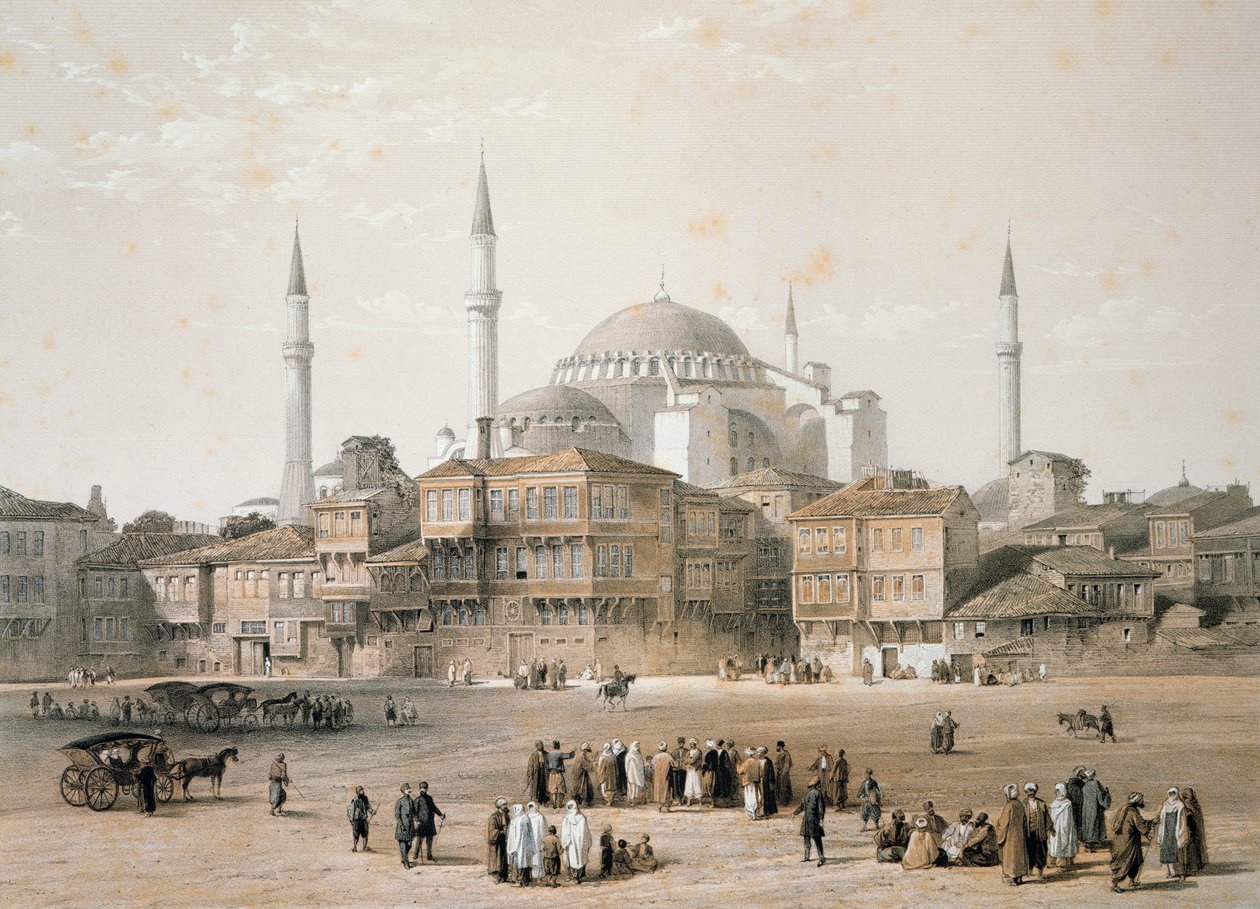 آيا صوفيا (اللوحة 25) قبل الترميم ، نقشها لويس هاغي (1806-1885) نشر 1852 بواسطة جاسبارد فوساتي