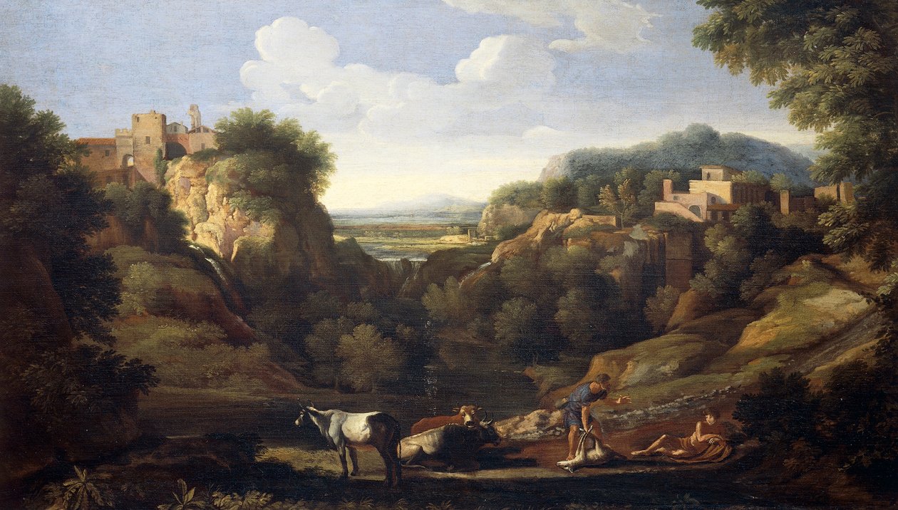 منظر طبيعي إيطالي يُظهر مشهد الصيد ، بقلم غاسبارد دوغيت (1615-1675) بواسطة جاسبارد بوسين دوغيت