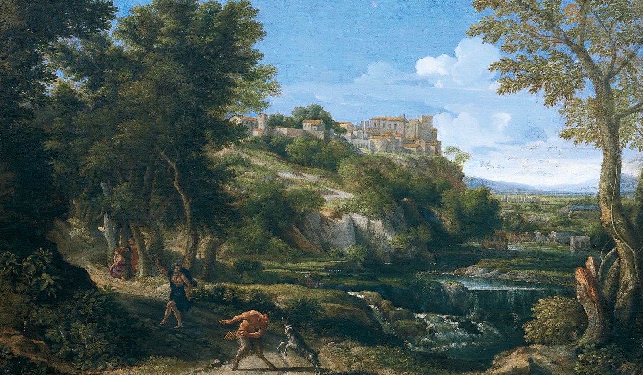 منظر طبيعي يظهر الرقص والحورية 1667 - 1668 ، بواسطة غاسبارد دوغيت (1615-1675) بواسطة جاسبارد بوسين دوغيت