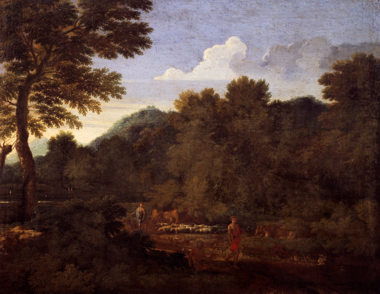 منظر طبيعي مع قطيع من الأغنام ، رسم غاسبارد دوغيت (1615-1675) ، زيت على قماش ، 50 × 66 سم. بواسطة جاسبارد بوسين دوغيت