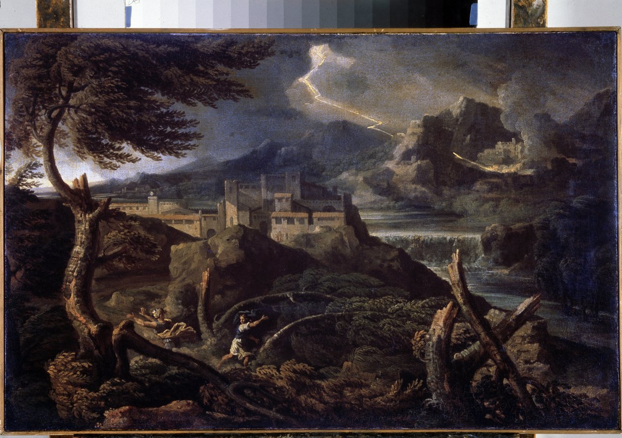 "" Paysage aux eclairs "(منظر طبيعي مع برق) لوحة رسمها غاسبارد دوغيت (1615-1675) 1670 خافت تقريبًا. 40x62.5 سم متحف هيرميتاج ، سانت بطرسبرغ (سانت بطرسبرغ) بواسطة جاسبارد بوسين دوغيت