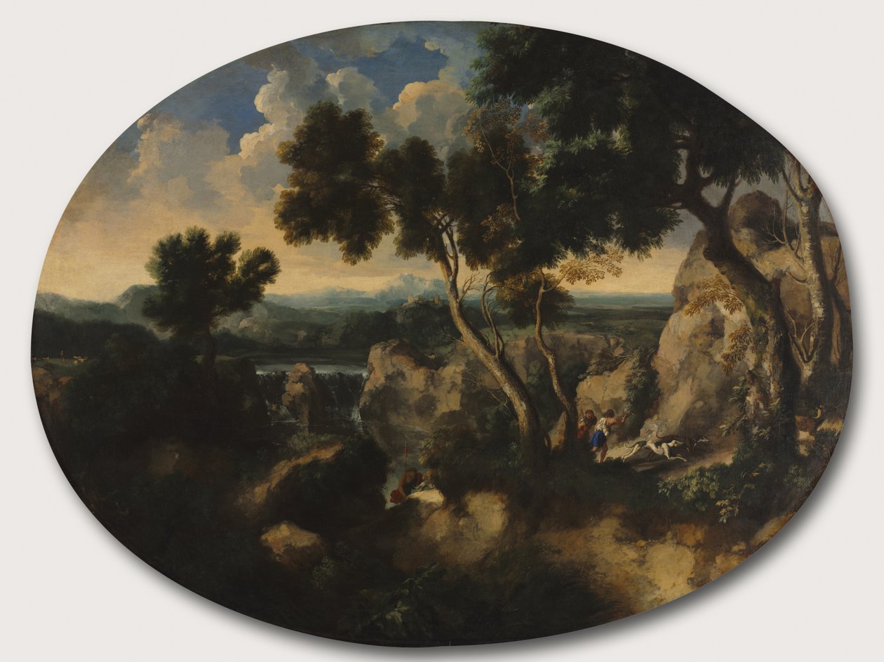 المناظر الطبيعية الصخرية مع الصيادين ، c.1635 بواسطة جاسبارد بوسين دوغيت