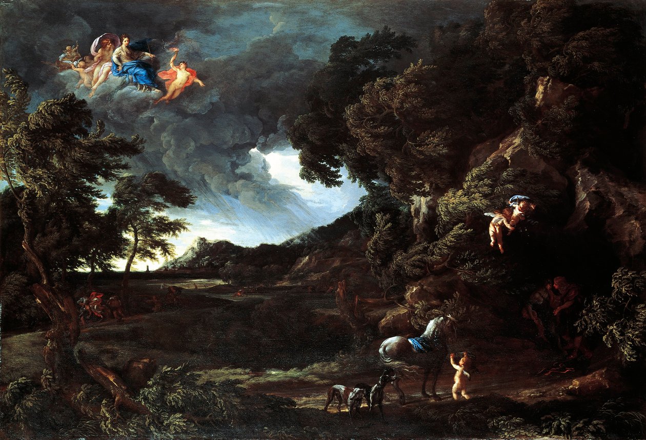 منظر طبيعي مع اتحاد ديدو وأينيس ، حوالي 1664-48 (زيت على قماش) بواسطة غاسبار بوسين وماراتا أو ماراتي كارلو دوغيت