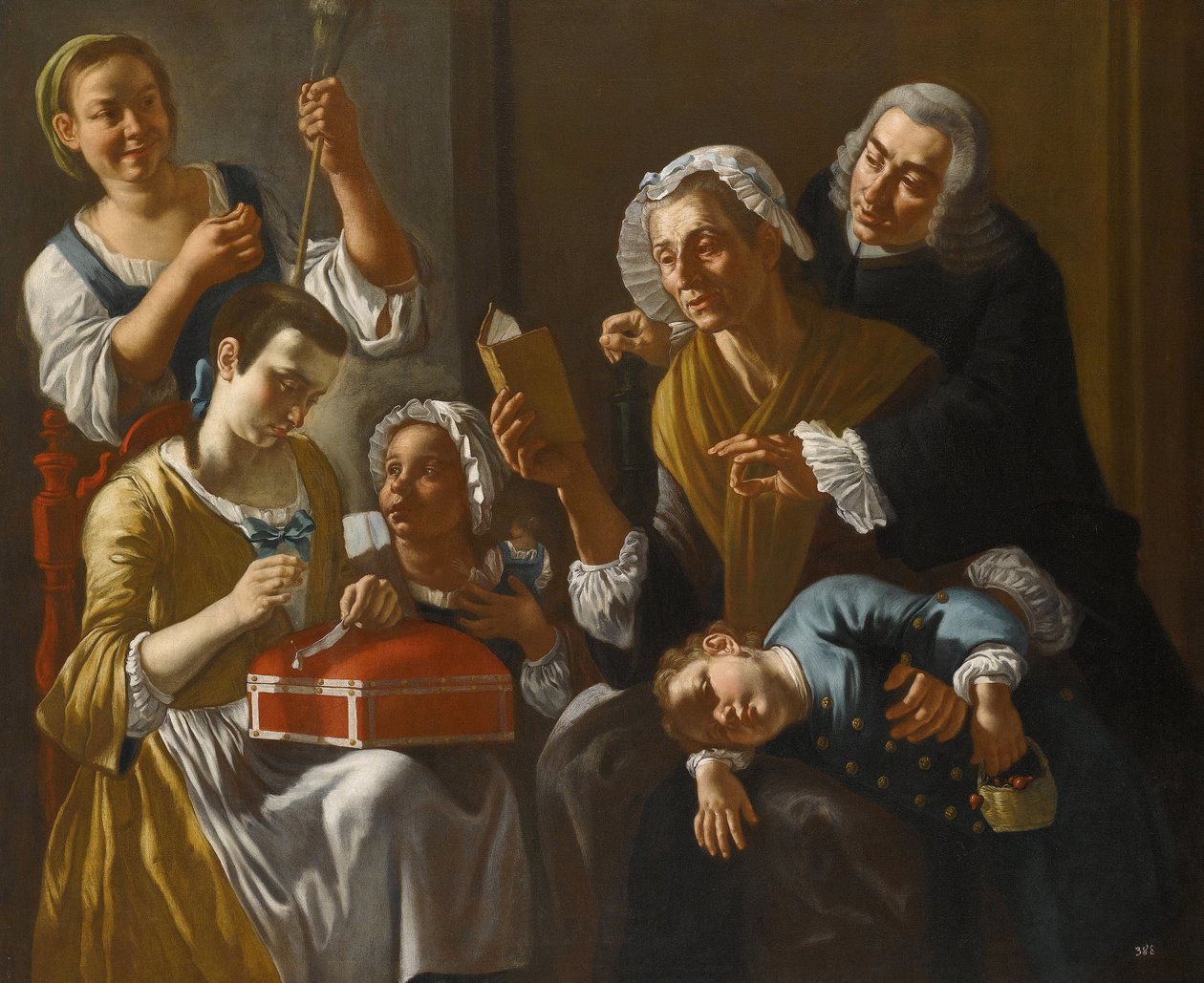 La lecon de couture - درس الخياطة حسب Traversi ، Gaspare (1732-1769). زيت على قماش ، الحجم: 131 × 158 ، حوالي 1760 ، مجموعة خاصة بواسطة غاسباري ترافيرسي