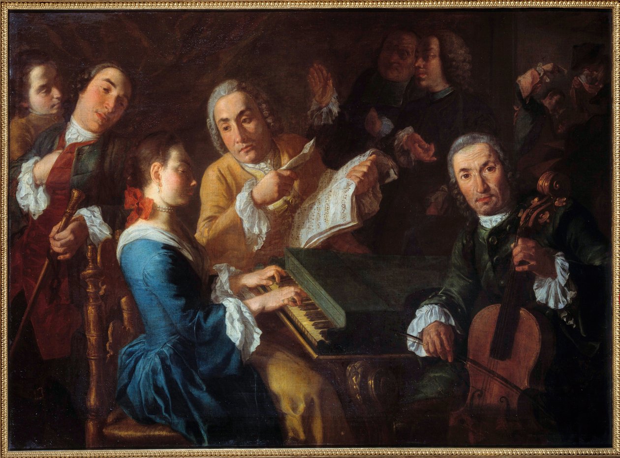 الحفلة الموسيقية عازف على القيثارة وعازف التشيلو. رسم غاسباري ترافيرسي (1722-1770) القرن الثامن عشر. 0،96x1،3 م روان ، متحف الفنون الجميلة بواسطة غاسباري ترافيرسي