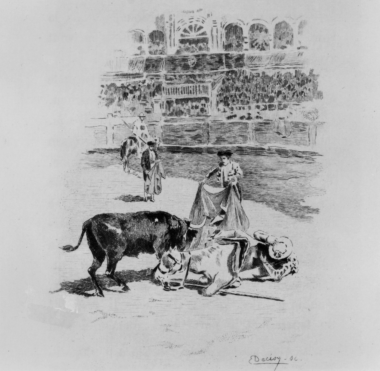 سقوط بيكادور ، رسم توضيحي من كارمن بروسبر ميريمي (1803-70) منقوش بواسطة يوجين ديسيسي (1866-ج .1936) بواسطة غاستون فولييه