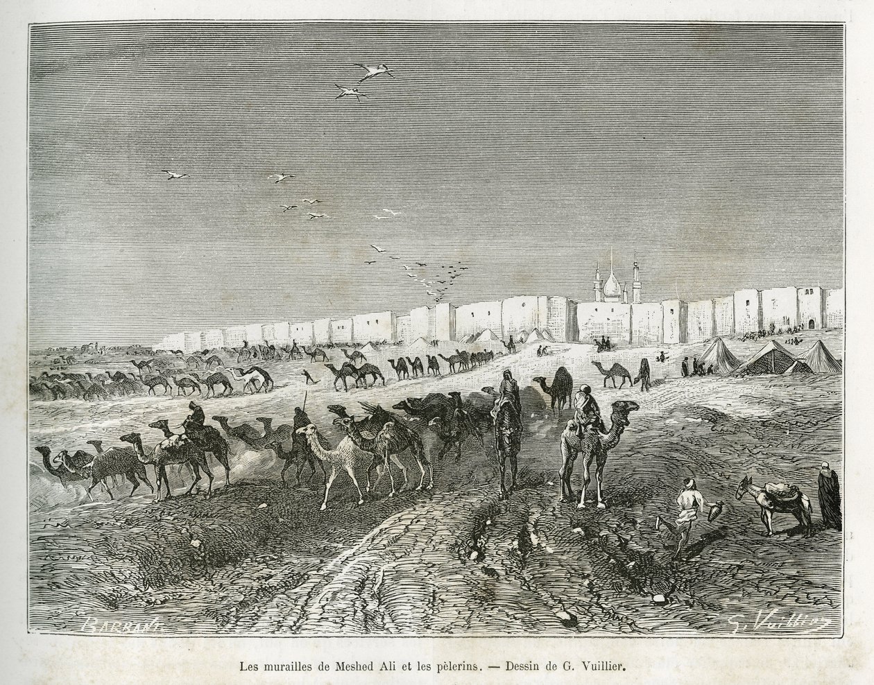تقع أسوار ميشد علي (علي بن أبي طالب ، المتوفى 661 ، ابن عم محمد وتلميذه وصهره (570-632)) في مسجد النجف (العراق) وتجمع البليرين للاحتفال بالعيد الأول. وأب لجميع الأئمة. نقش من قبل جي فويلير ، إلى il بواسطة غاستون فولييه