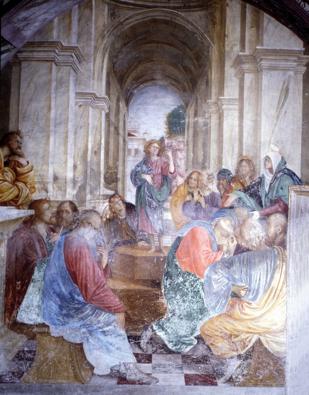 مناقشة السيد المسيح مع الأطباء في الهيكل. فريسكو لجودينزيو فيراري (1475-1546) ، كنيسة سانتا ماريا ديلي غراتسي ، فارالو. بواسطة جودنزيو فيراري