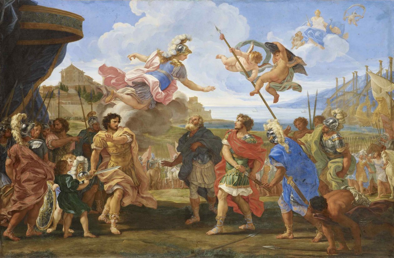 الشجار بين أجاممنون وأخيل ، كاليفورنيا. 1695. بواسطة Gaulli