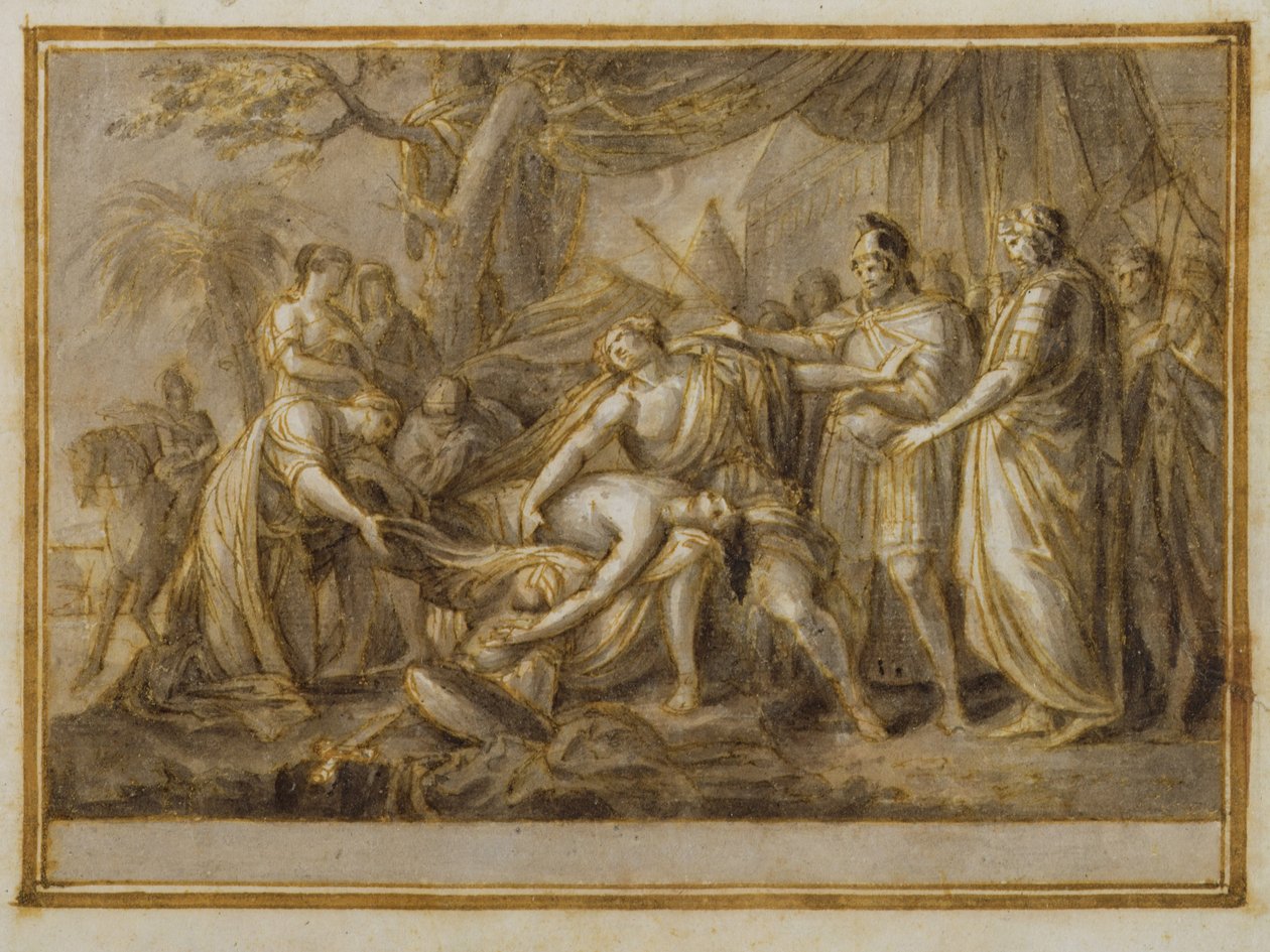 Achilles Lamenting the Death of Patroclus، 1760-63 (قلم وحبر وغسل على ورق) بواسطة جافين هاملتون