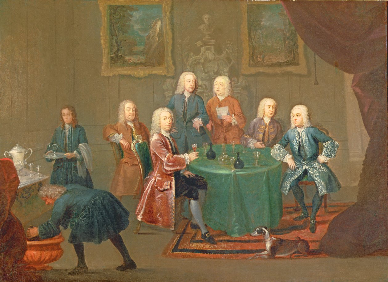 الأخوان كلارك مع السادة الآخرين الذين يأخذون النبيذ ، c.1730-35 بواسطة جوين هاميلتون