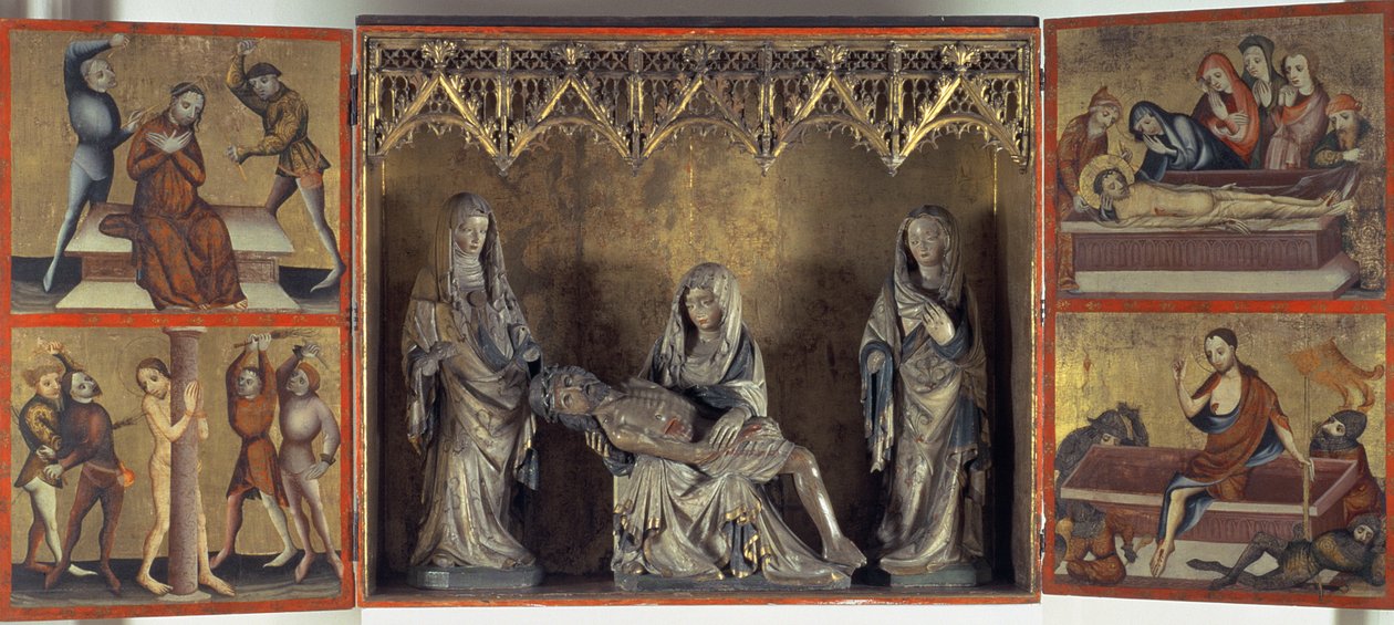 مذبح يصور الرثاء وشغف المسيح (مذبح سانت إليزابيث ثورنجيا) ج 1410 (درجة الحرارة على اللوحة والحجر الجيري) بواسطة مدرسة جدانسك