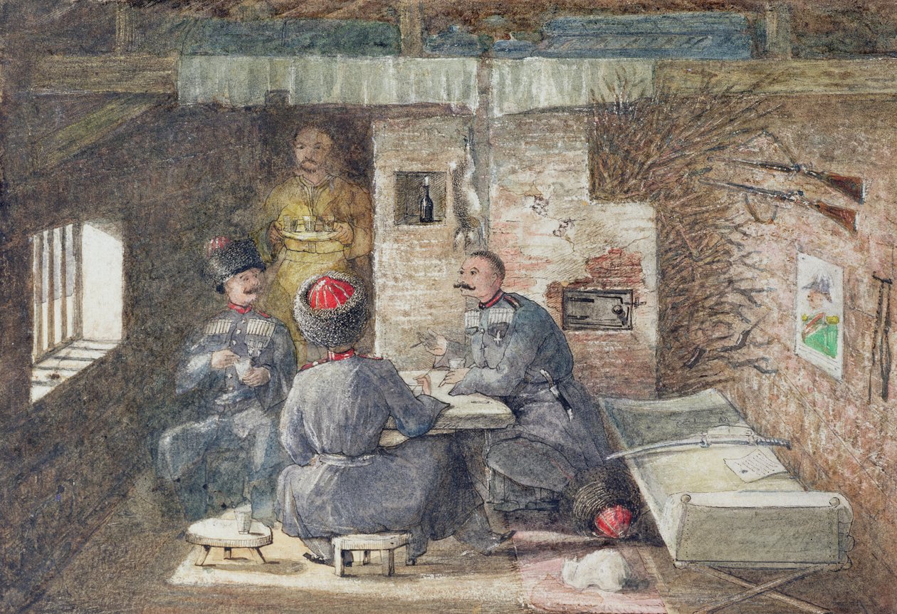 Cossak Hut Interior في روسيا ، على بعد 12 ميلاً غرب كيرخت ، 1855 بواسطة عام EW Wray