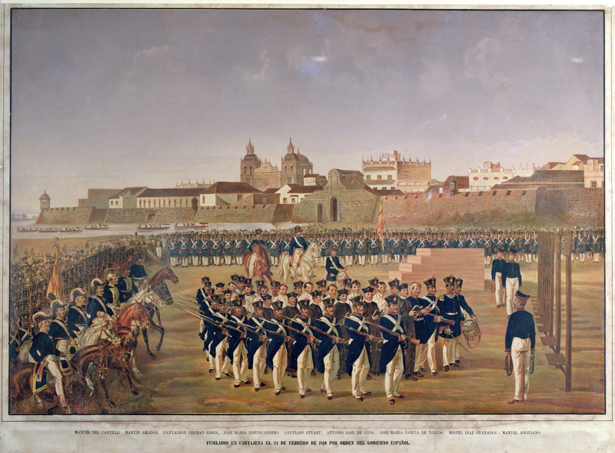 تصوير Pantaleon German de Ribon ورفاقه الثمانية في كارتاخينا في 24 فبراير 1816 (نقش الألوان) بواسطة Generoso Jaspe