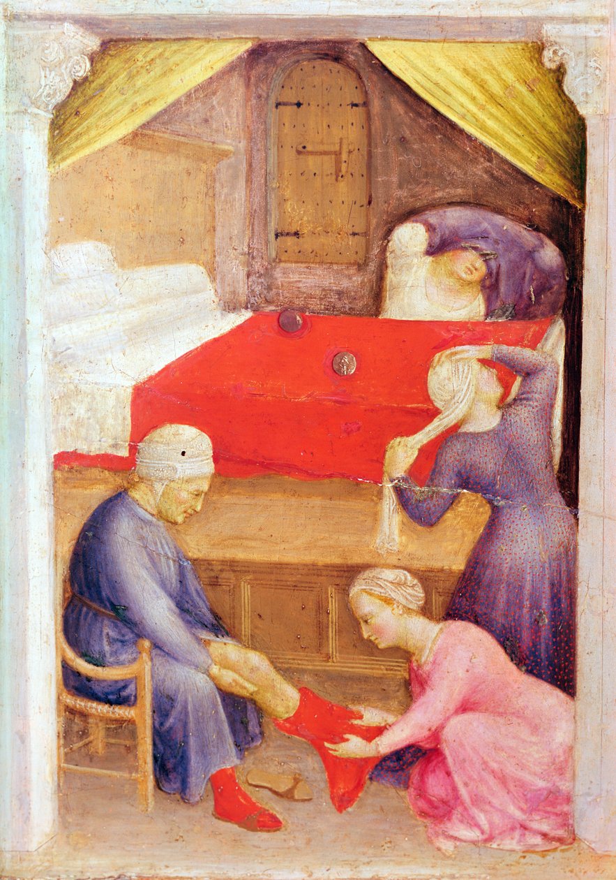 القديس نيكولاس والعذراء الثلاثة الفقراء ، التفاصيل من لوحة بريديلا من Quaratesi Altarpiece ، 1425 (درجة الحرارة على اللوحة) بواسطة غير اليهود دا فابريانو