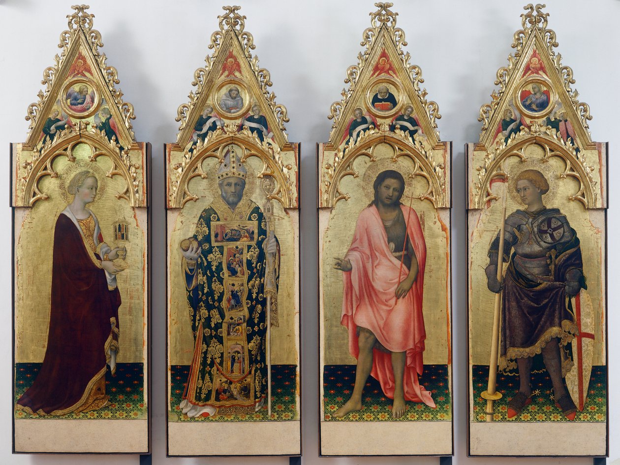 Four saints of Quaratesi Polyptych, Saint Mary Magdalene, Saint Nicholas of Bari, Saint John the Baptist, and Saint George بواسطة غير اليهود دا فابريانو
