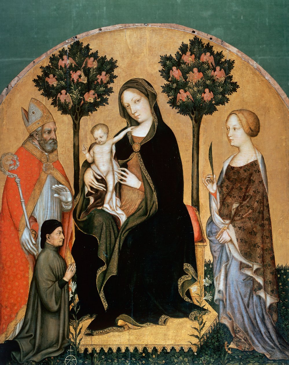 Madonna with Child and Saint Catherine, Saint Nicolas and Donor (tempera on panel) بواسطة غير اليهود دا فابريانو