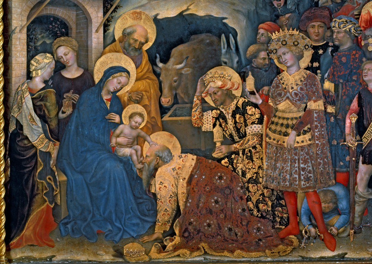 عشق المجوس ، تفاصيل العذراء والطفل مع ثلاثة ملوك ، 1423 درجة حرارة على اللوحة بواسطة غير اليهود دا فابريانو