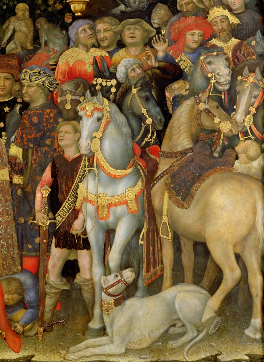 العشق من المجوس ، تفاصيل الدراجين والخيول والكلب ، 1423 تمبرا على اللوحة بواسطة غير اليهود دا فابريانو