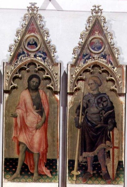 قديسان من Quaratesi Polyptych: القديس يوحنا المعمدان وسانت جورج 1425 (تمبرا على اللوحة) (تفاصيل 53943 ، انظر أيضًا 85684) بواسطة غير اليهود دا فابريانو
