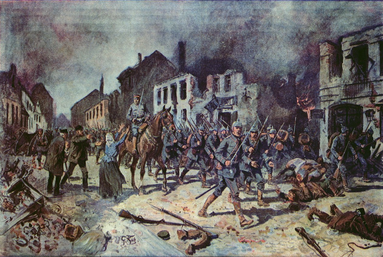 دخلت القوات الألمانية مدينة Ortelsburg خلال معركة Tannenberg ، أغسطس 1914 بواسطة جورج كوخ