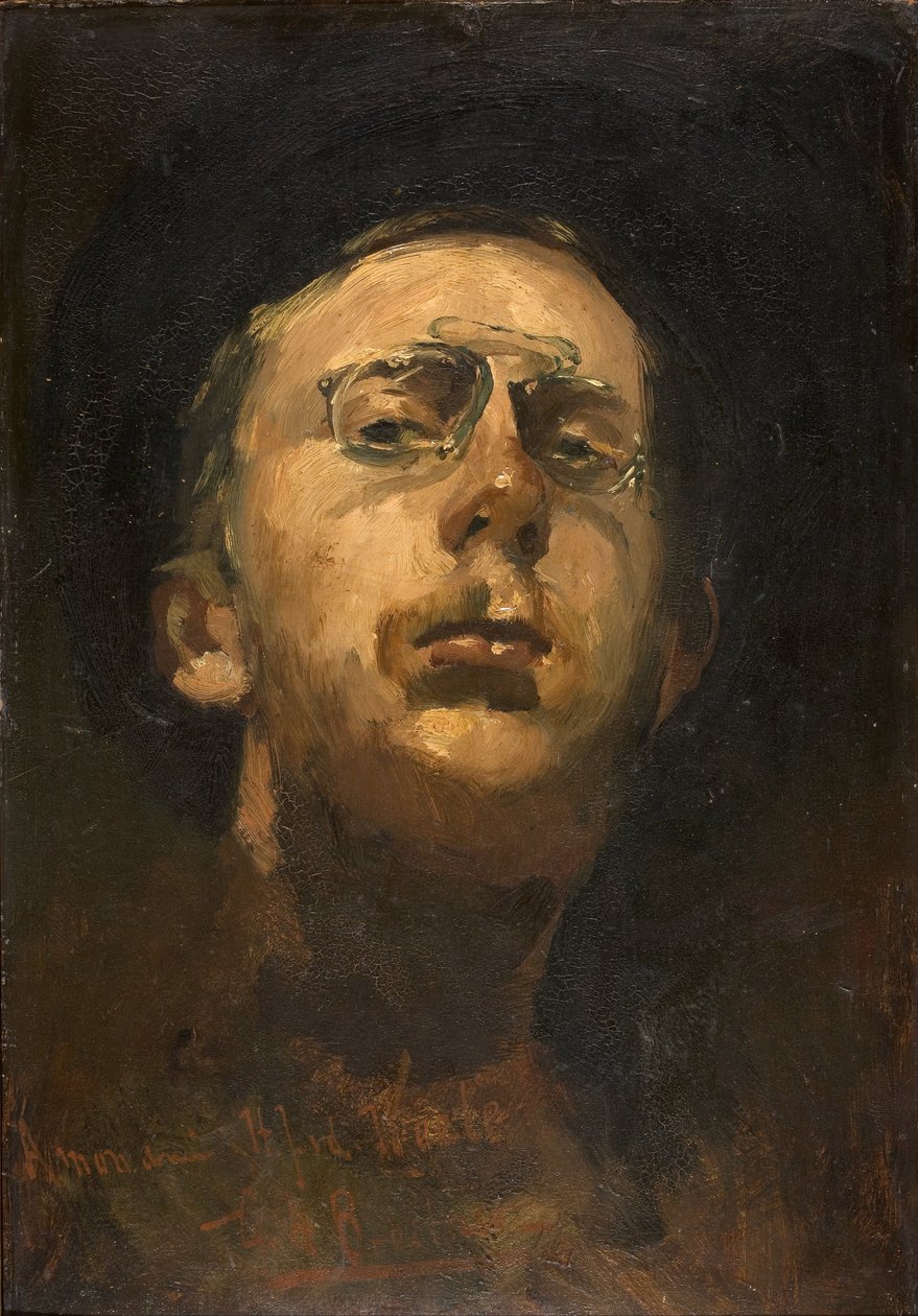 "" Autoportrait au pince-nez "(صورة شخصية مع Pince-nez) لوحة لجورج هندريك برايتنر (1857-1923) - كاليفورنيا 1882 - ألوان زيتية على قماش - Dim 45x31 سم Gemeentemuseum Den Haag (لاهاي) هولندا بواسطة جورج هندريك بريتنر