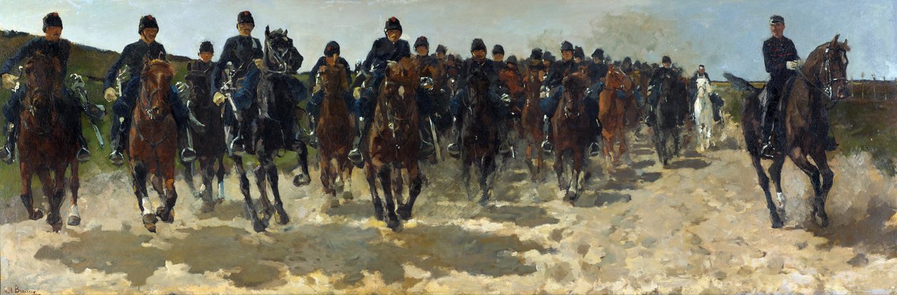 "سلاح الفرسان" لوحة لجورج هندريك برايتنر (1857-1923) - 1883-1888 - ألوان زيتية على قماش قاتم 137x337 سم Gemeentemuseum Den Haag (The Hague) هولندا بواسطة جورج هندريك بريتنر