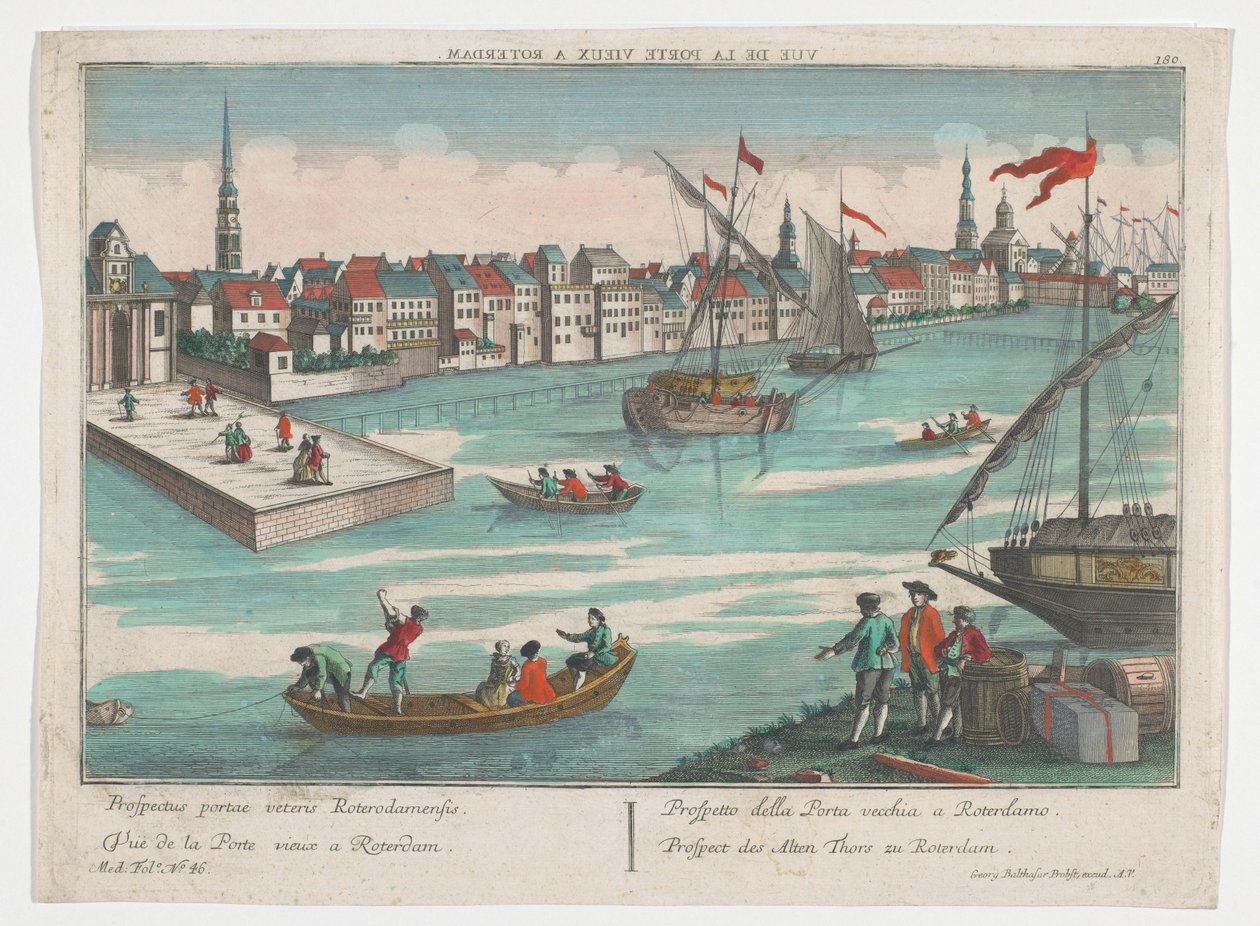 منظر لـ Ooster Oude Hoofdpoort في روتردام Prospect des Alten Thors zu Roterdam (العنوان على الكائن) روتردام (عنوان المسلسل) بواسطة جورج بالتازار بروبست