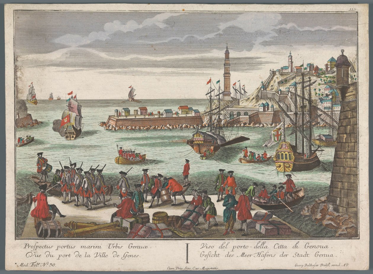 منظر للميناء في جنوة Gesicht des Meer Hafens der Stadt Genoa (العنوان على الكائن) هاربور فيوز (عنوان المسلسل) بواسطة جورج بالتازار بروبست