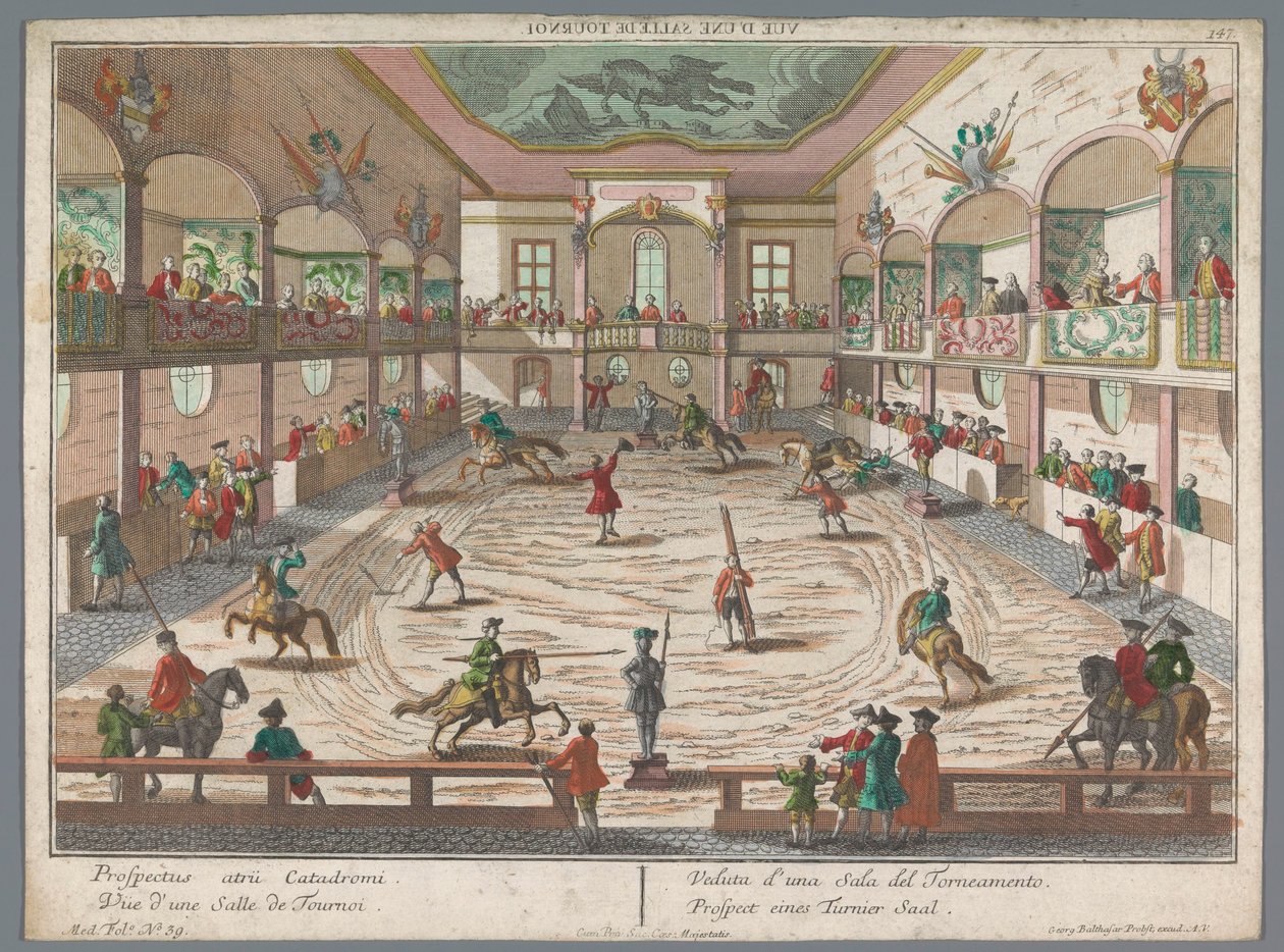 منظر لمدرسة البطولة Prospect eines Turnier Saal (العنوان على الكائن) مدارس البطولة والمبارزة (عنوان السلسلة) بواسطة جورج بالتازار بروبست