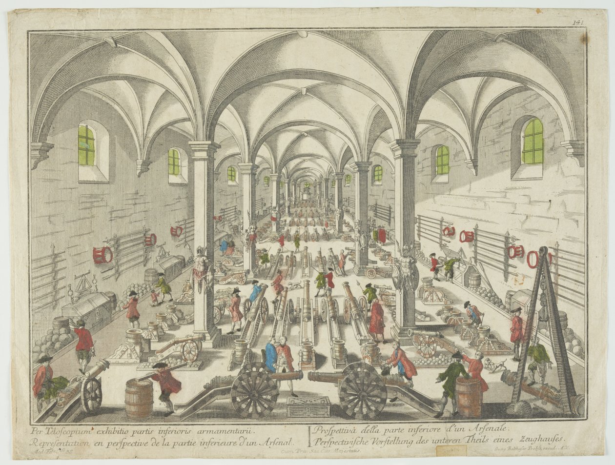 لكل معرض عن بُعد جزء من التسلح السفلي ، التمثيل في منظور من منظور الطرف السفلي ترسانة الأسلحة ، حوالي 1750 (نقش ملون يدويًا) بواسطة جورج بالتازار بروبست