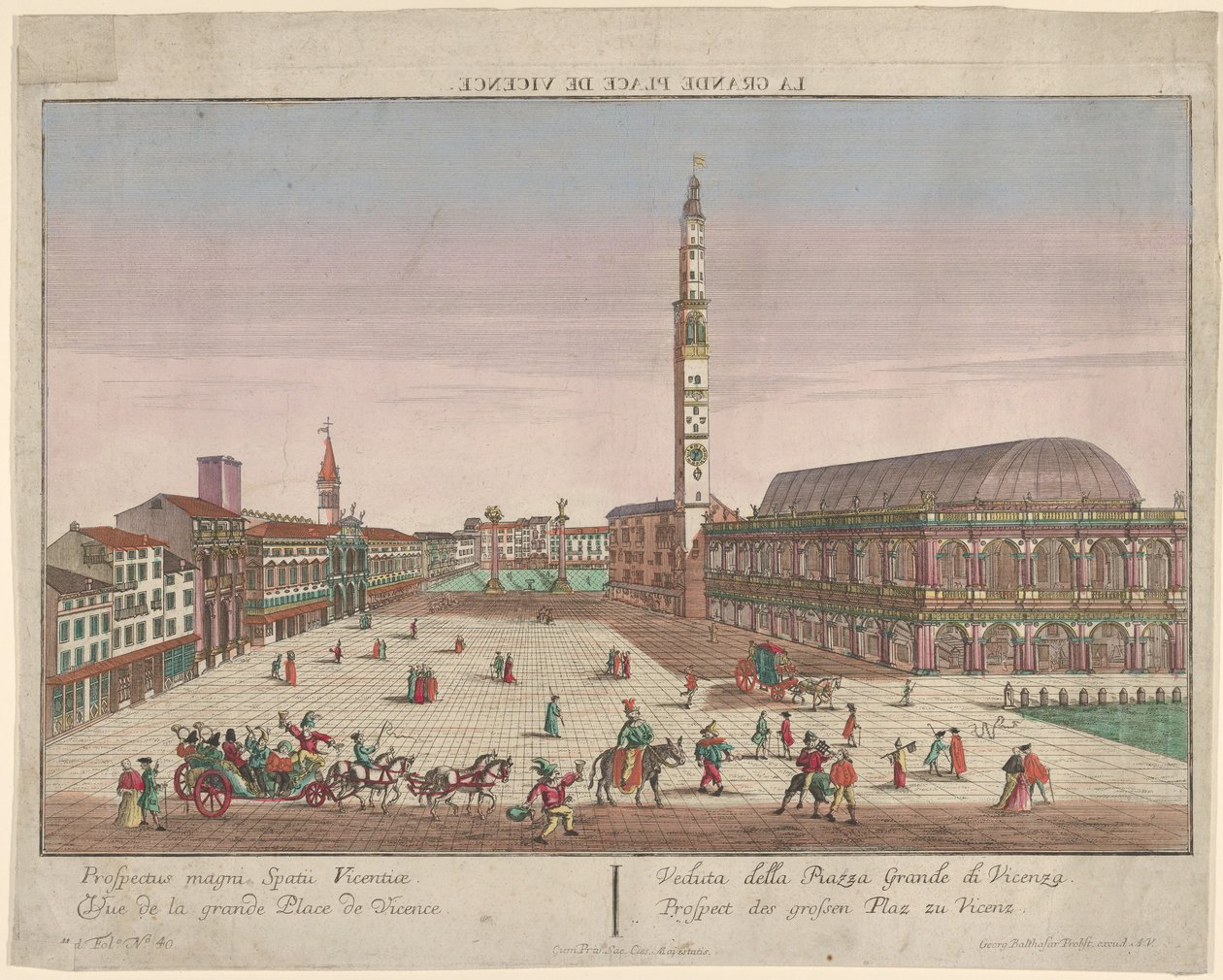 منظر لساحة dei Signori في فيتشنزا مع عربات وأشكال تجرها الخيول ... ، كاليفورنيا. 1750-1801. بواسطة جورج بالتازار بروبست