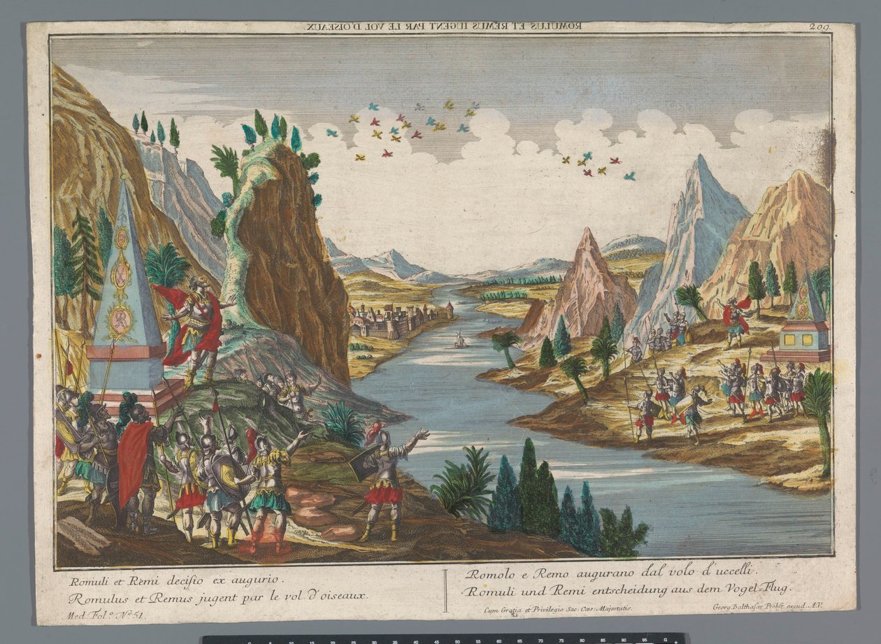 Voorteken في Vogelvlucht قرار رومولي وريمي من Vogel-Flug (العنوان على الكائن) رومولوس وريموس (عنوان المسلسل) بواسطة جورج بالتازار بروبست
