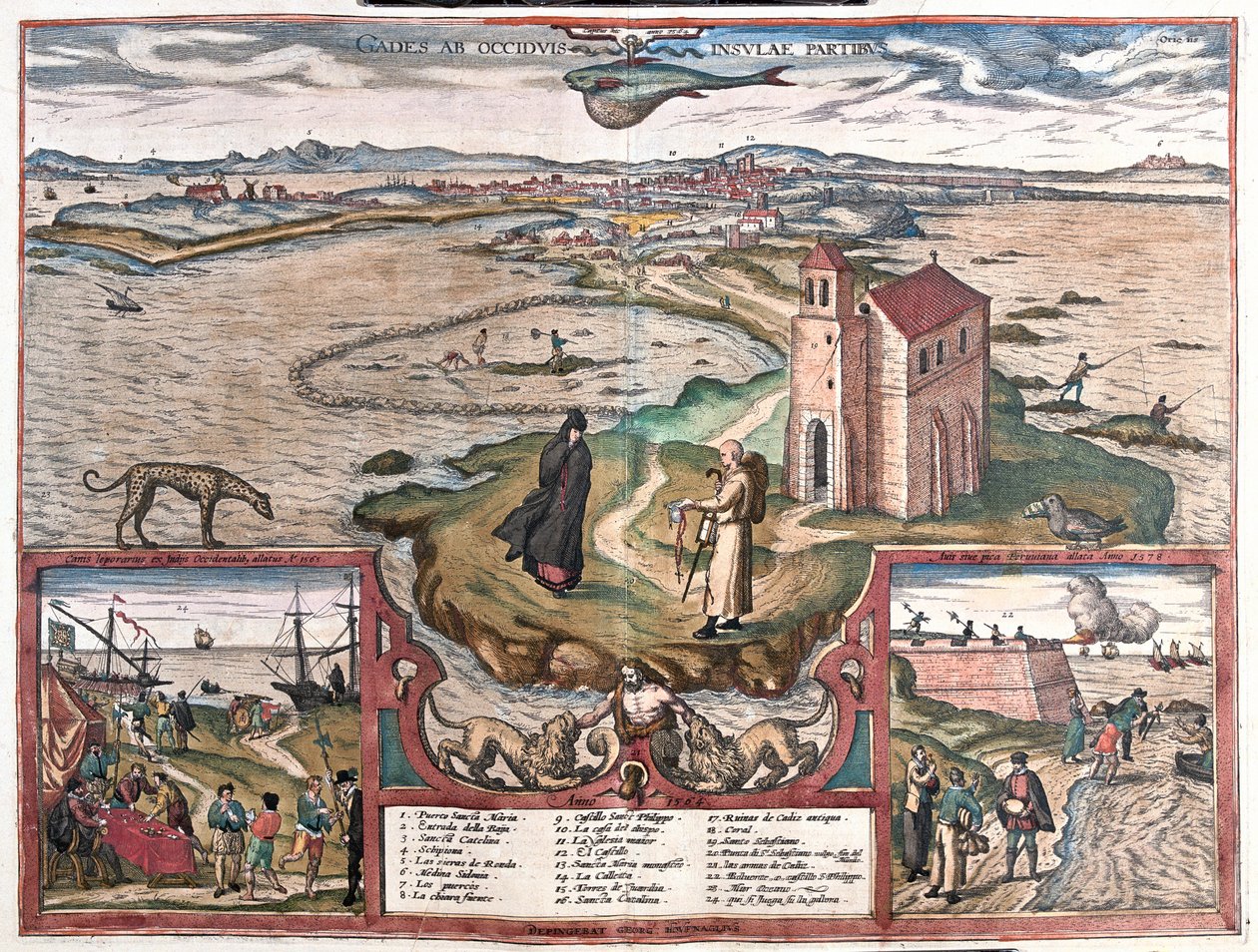 كاديس، إسبانيا - في كتاب "Civitates Orbis Terrarum" لجورج براون، كولونيا 1617 بواسطة جورج براون