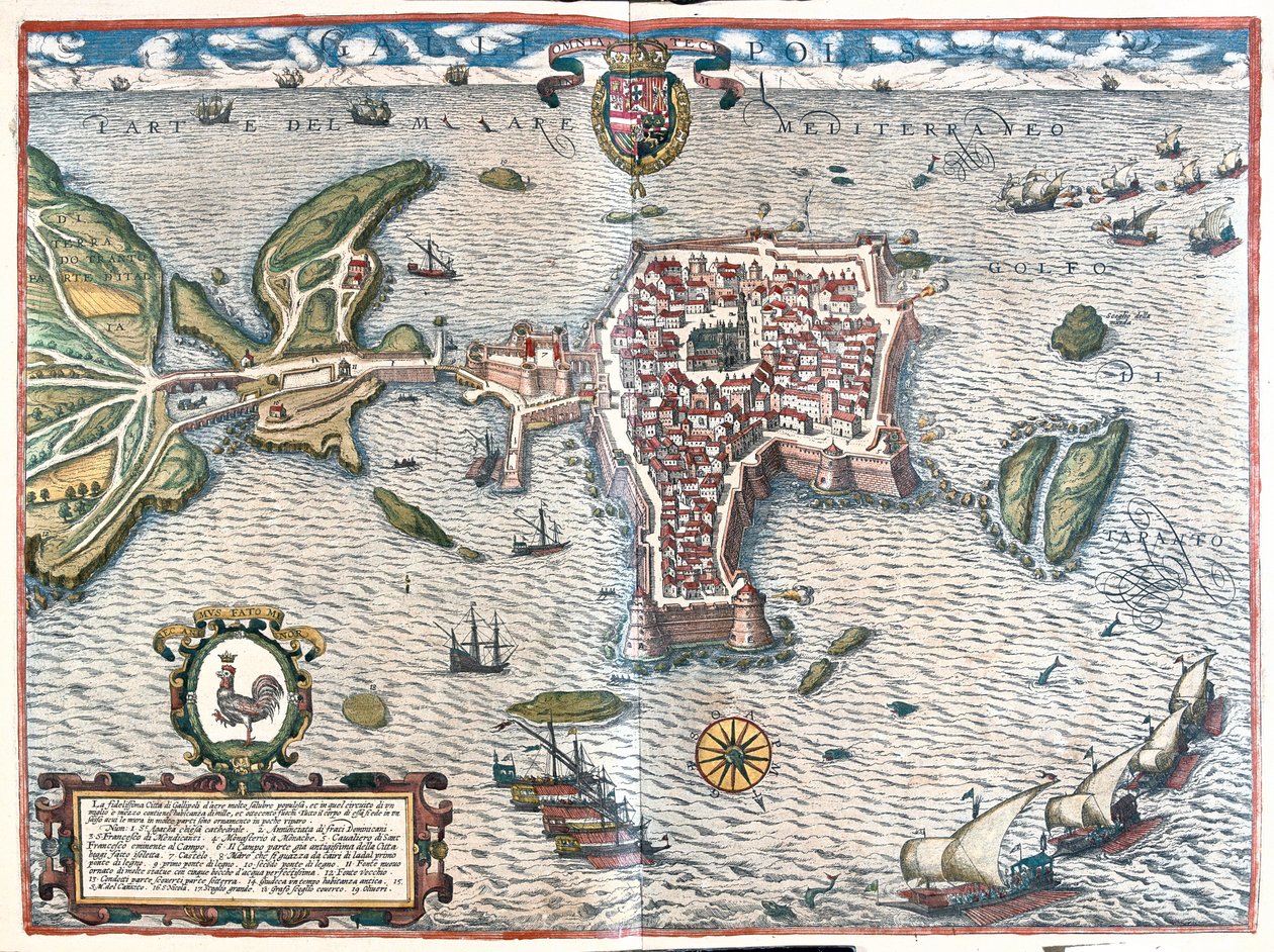 غاليبولي، إيطاليا - في كتاب "Civitates Orbis Terrarum" لجورج براون، كولونيا 1617 بواسطة جورج براون