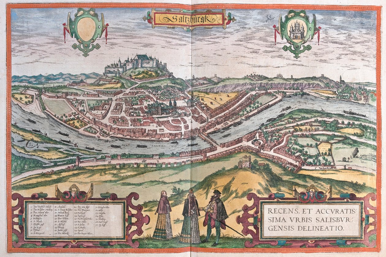 سالزبورغ، ألمانيا - في كتاب "Civitates Orbis Terrarum" لجورج براون، كولونيا 1617 بواسطة جورج براون